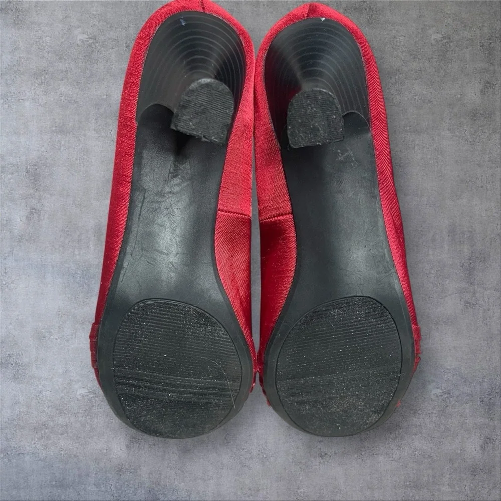 VTG MUDD RED Satin Kitten Heel Pumps Shoes Womens 9.5 Y2K Pin Up  Steampunk GlaM - Picture 8 of 9